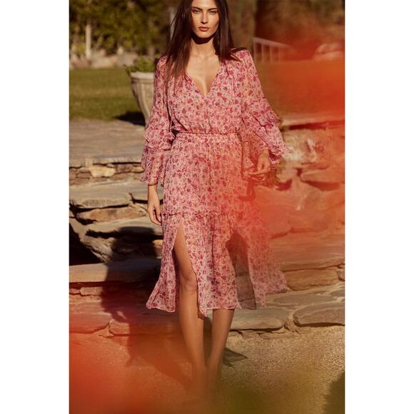Misa Los Angeles Dresses & Skirts - MISA Los Angeles Coco Pink Flowy Bohemian Chiffon Dress Ditsy Summer XS NWT $518